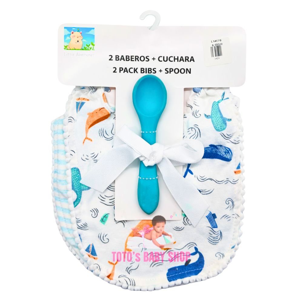 4129 2 Pcs Bibs & Silicone Spoon - Image 1